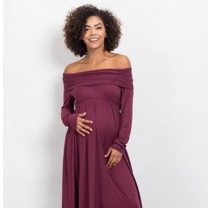 Pink Blush Burgundy  foldover maternity maxi dress